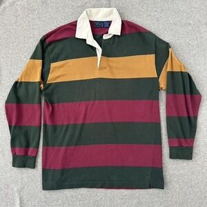 Vtg Striped Rugby Shirt Mens Large Green‎ Ivy League Preppy Cambridge Classics